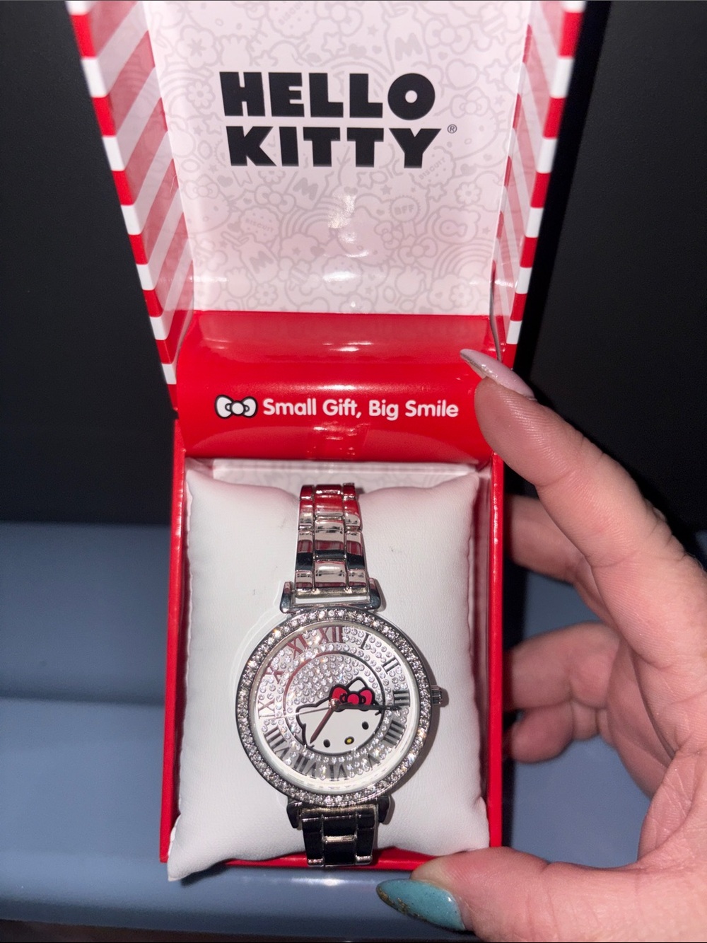 Hello Kitty Silver and Red Crystal Accent Women's Bracelet Watch